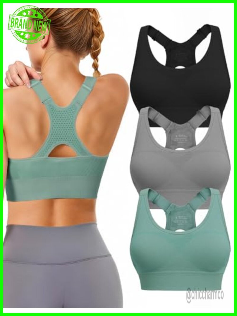 Adjustable High Support Padded Racerback Sports Bra for Women Pack